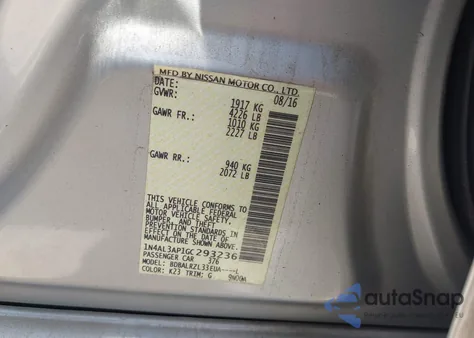 2016 Nissan Altima 2.5 Sl z USA, uszkodzony, nr VIN 1N4AL3AP1GC293236